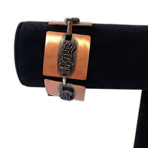 Vintage Copper Bracelet Music Notes‎ Treble Clef Square Panel Links MCM Chunky